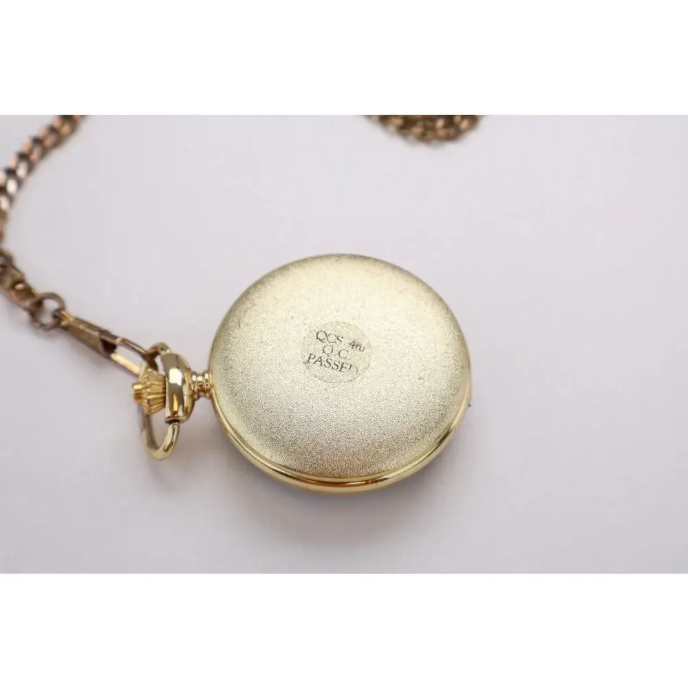 Milan Motorcycle Pocket Watch Quartz Gold Tone Hunter Case Chain Untested